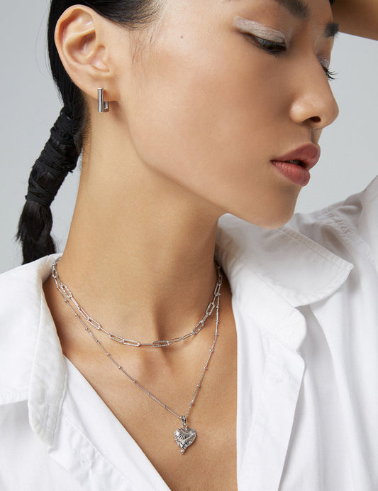 Sterling Silver 925 Flowing Heart Necklace with Playful Textured Finish