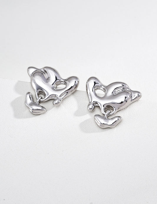 Silver 925 Fluid Design Metal Earrings