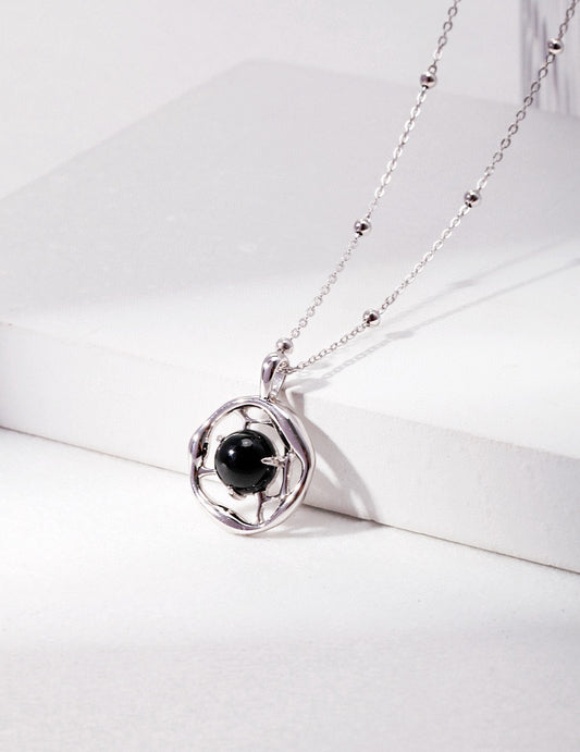 Sterling Silver 925 Black Agate Nuance Line Necklace (D0302)