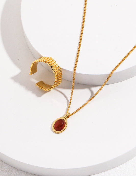 S925 Agate Necklace, French Antique Style Gold Plated D0358-3