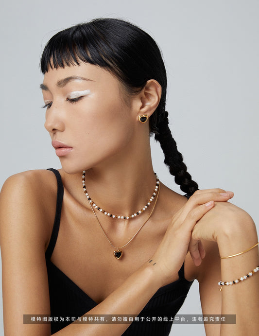 Sterling Silver 925 Heart Motif Necklace with Dazzling Pavé Design