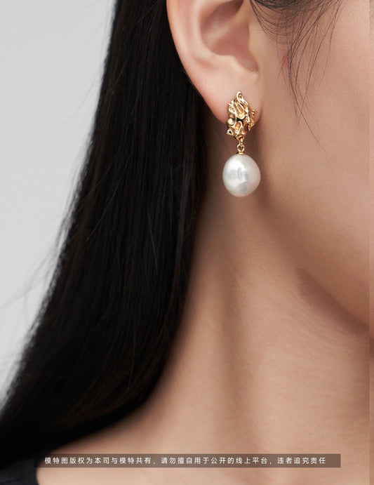 S925 Natural Baroque Pearl Earrings, French Antique Style