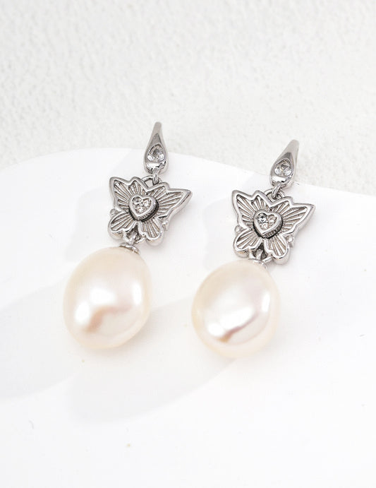 S925 Butterfly and Star Sparkle Natural Freshwater Pearl Earrings - Elegant Radiance