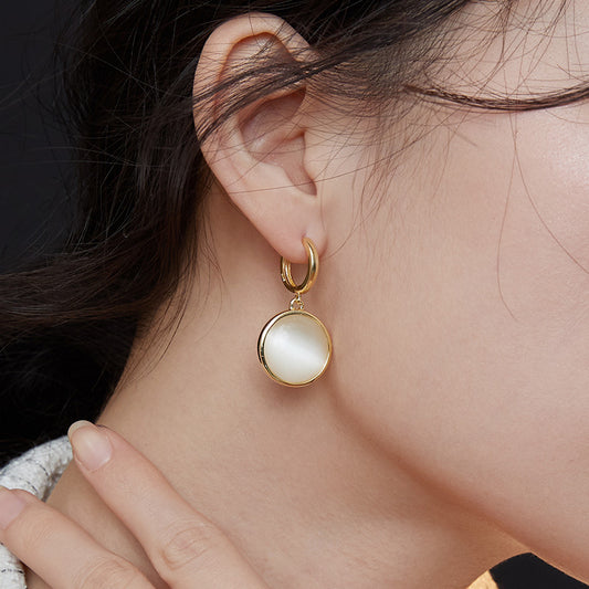 シルバー925 天然石 キャッツアイ ピアス 艶めき 上品 E0554