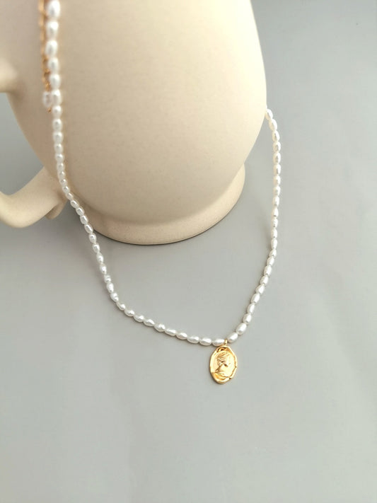 Freshwater Pearl Rice-shaped Choker Necklace, Elegant, 18K Gold Plated
