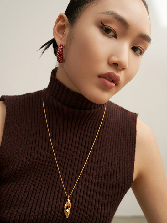 Winter Red Enamel C-Hoop Earrings - Elegant Pop of Color