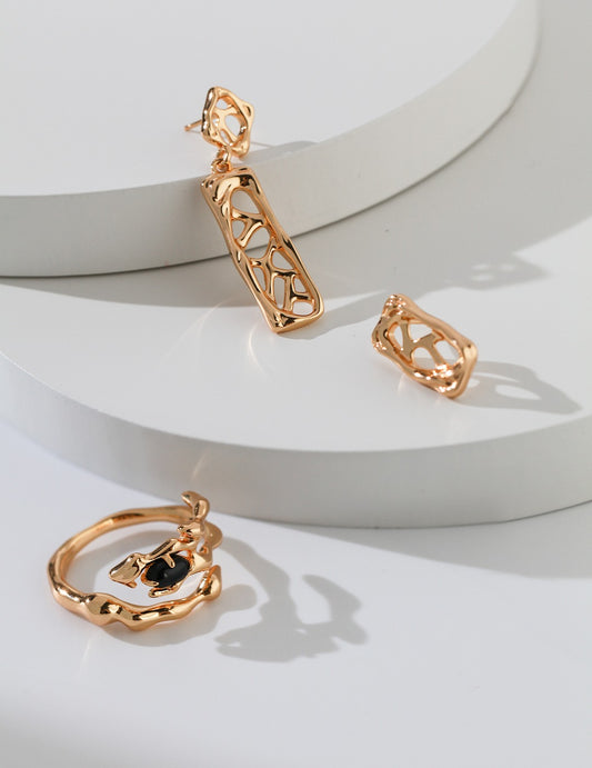Silver 925 Asymmetric Ice Crack Pattern Nuance Line Earrings