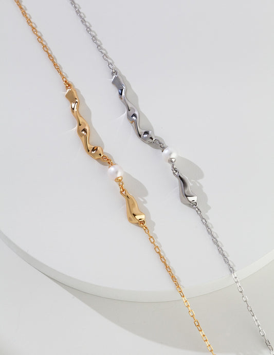 Sterling Silver 925 Freshwater Pearl Nuance Line Design Necklace
