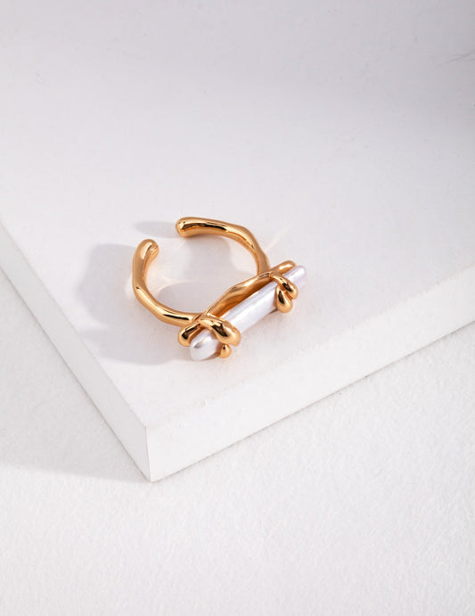 S925 Freshwater Baroque Pearl Fluid Design Ring J0179
