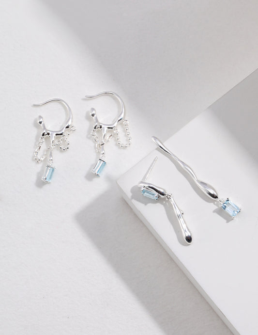 Sterling Silver 925 Natural Topaz Water Ripple Nuance Earrings