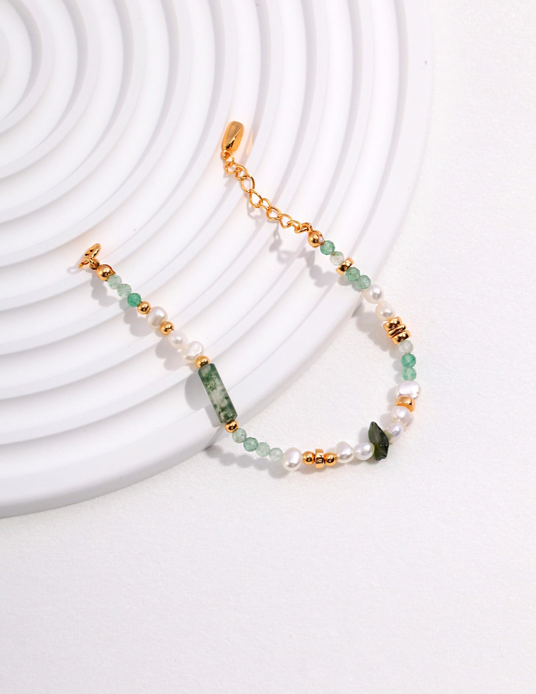 シルバー925 淡水パールと天然石のブレスレット 旬のグリーンを纏う