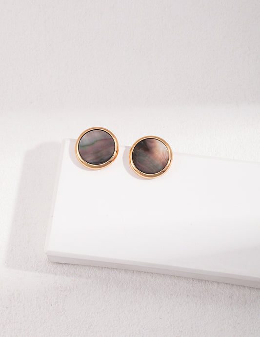 S925 Black Shell Earrings French Chic Gold Plated E0930
