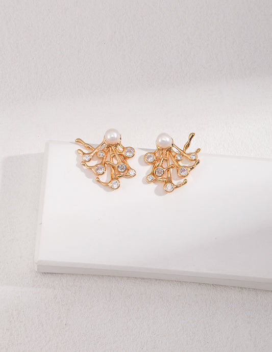 Sterling Silver 925 Freshwater Pearl Earrings Elegant Design Gold Plated