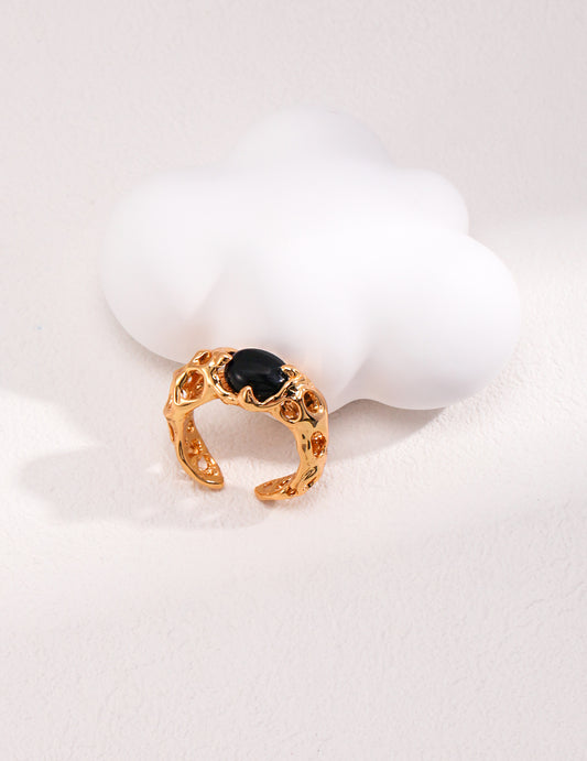 Sterling Silver 925 Black Agate Ring French Vintage (J0242)