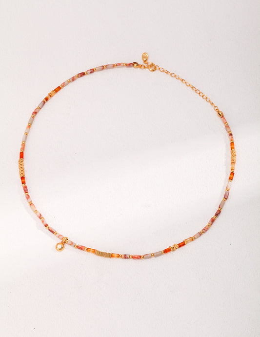 S925 Silver Necklace, Maple and Ginkgo Adorned Pebble Design