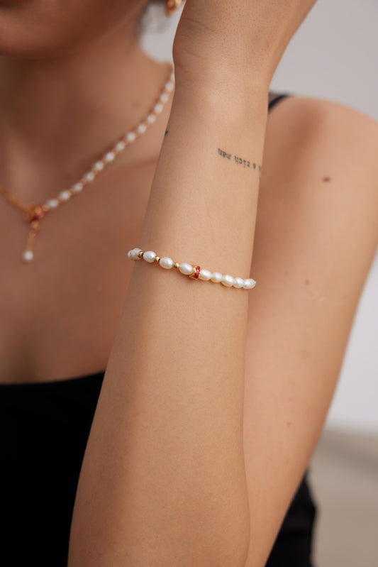 Sterling Silver 925 Freshwater Pearl Bracelet "Karyu" with Droplet Glaze Nuance Beauty