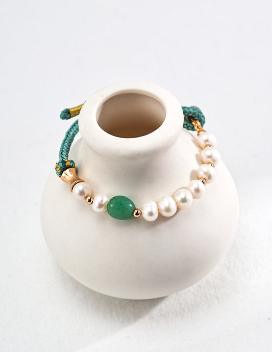 Sterling Silver 925 Freshwater Pearl Bracelet with Classical Chinese Design