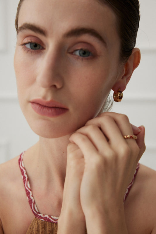 S925 Heart Enamel Vintage Gold Earrings