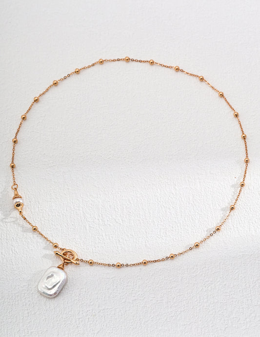 Natural Freshwater Pearl Necklace Vintage Gold Classic D0467-2