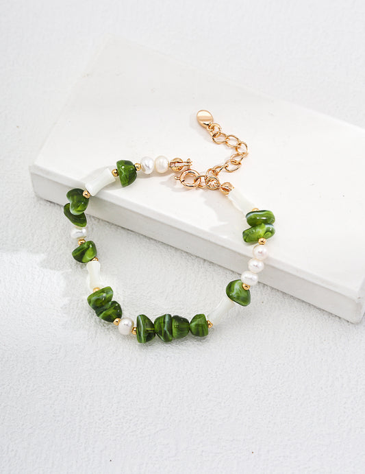 Silver 925 Resin x Shell x Freshwater Pearl Bracelet Antique