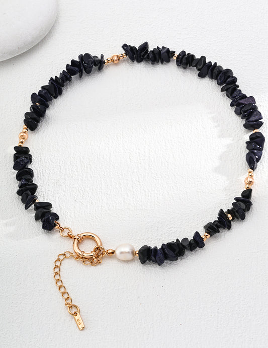 Natural Blue Goldstone 2-Way Necklace, Vintage Style