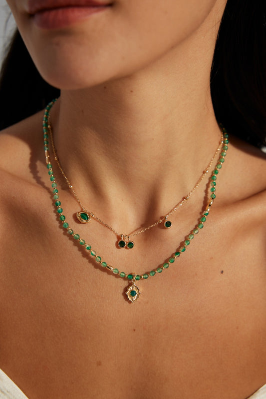 Silver 925 Green Agate Necklace Vintage Gold