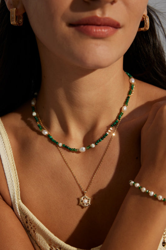 S925 Freshwater Pearl Sun Pattern Flower Necklace Elegant D0577-2