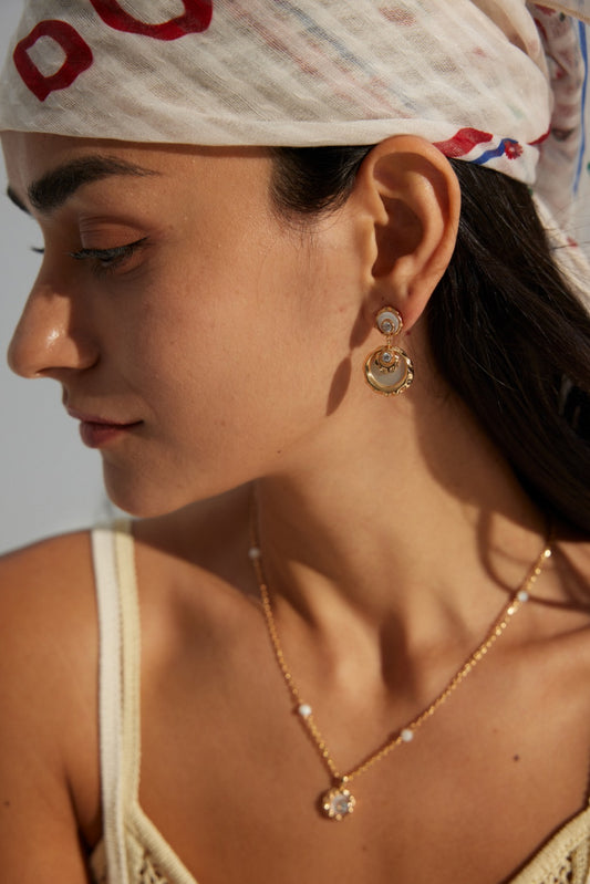 Sterling Silver 925 Mother of Pearl Elegant French-Style Earrings (E01150)