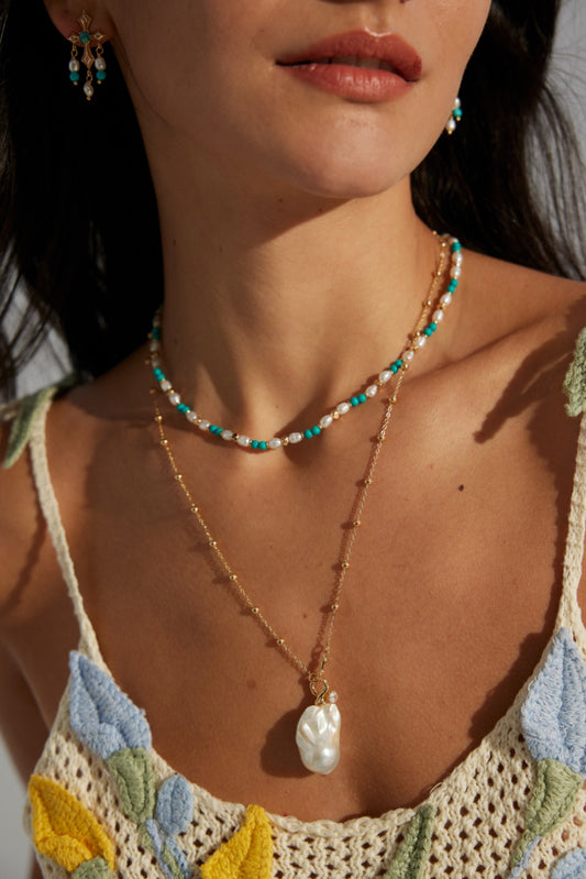 Freshwater Pearl Necklace - Blue & White, Ethereal Luster D0498-2