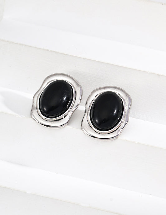 S925 Black Agate/Shell Nuance Design Earrings E01243