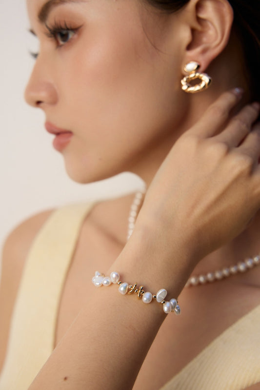 S925 Vintage Gold Freshwater Pearl Bracelet SL0126-2