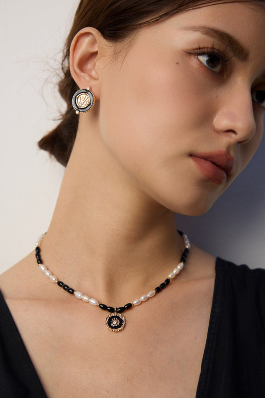 S925 Silver Freshwater Pearl & Black Onyx Delicate Necklace