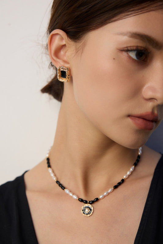 S925 Vintage-Style Black Enamel Drop Earrings