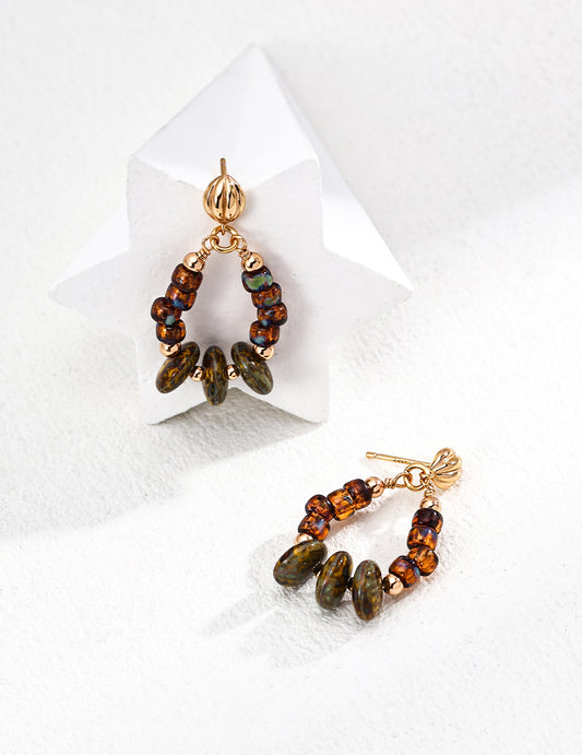 Silver 925 Vintage-Style Aurora Glass Bead Design Earrings