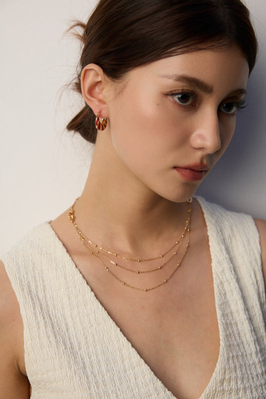 S925 フレンチシック レッドエナメル シンプルピアス