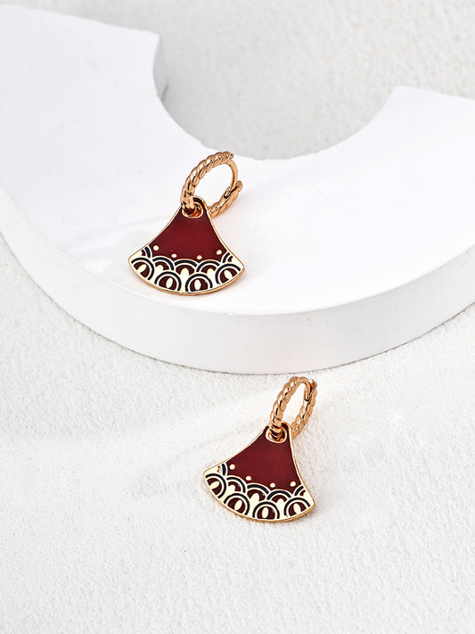 Horse-face skirt motif, red enamel earrings, Chinese vintage