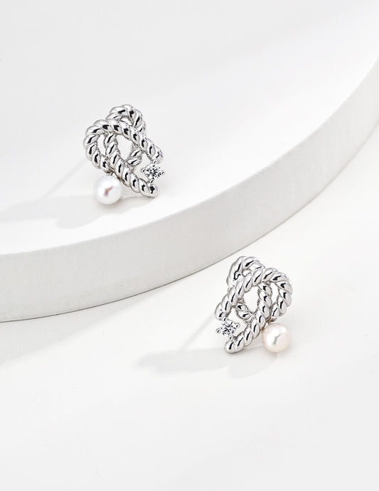 S925 Freshwater Pearl Zirconia Vintage Earrings