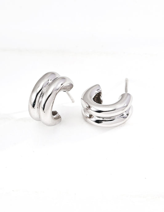 Silver 925 Double Hoop Earrings - Simple, for Daily Wear