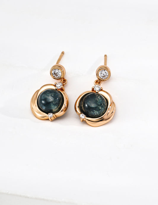 Silver 925 Vintage Style Agate Zirconia Earrings