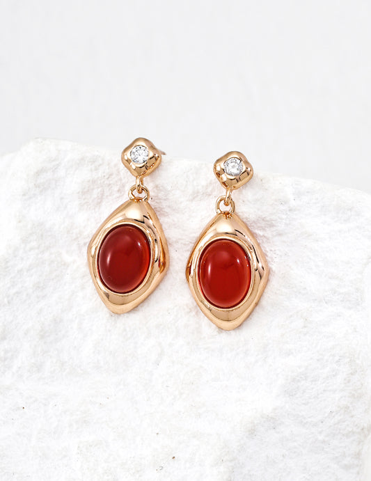 S925 Vintage Style Shell Agate Zirconia Earrings