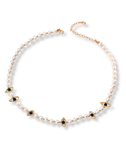 Freshwater Pearl Black Agate Necklace D0588