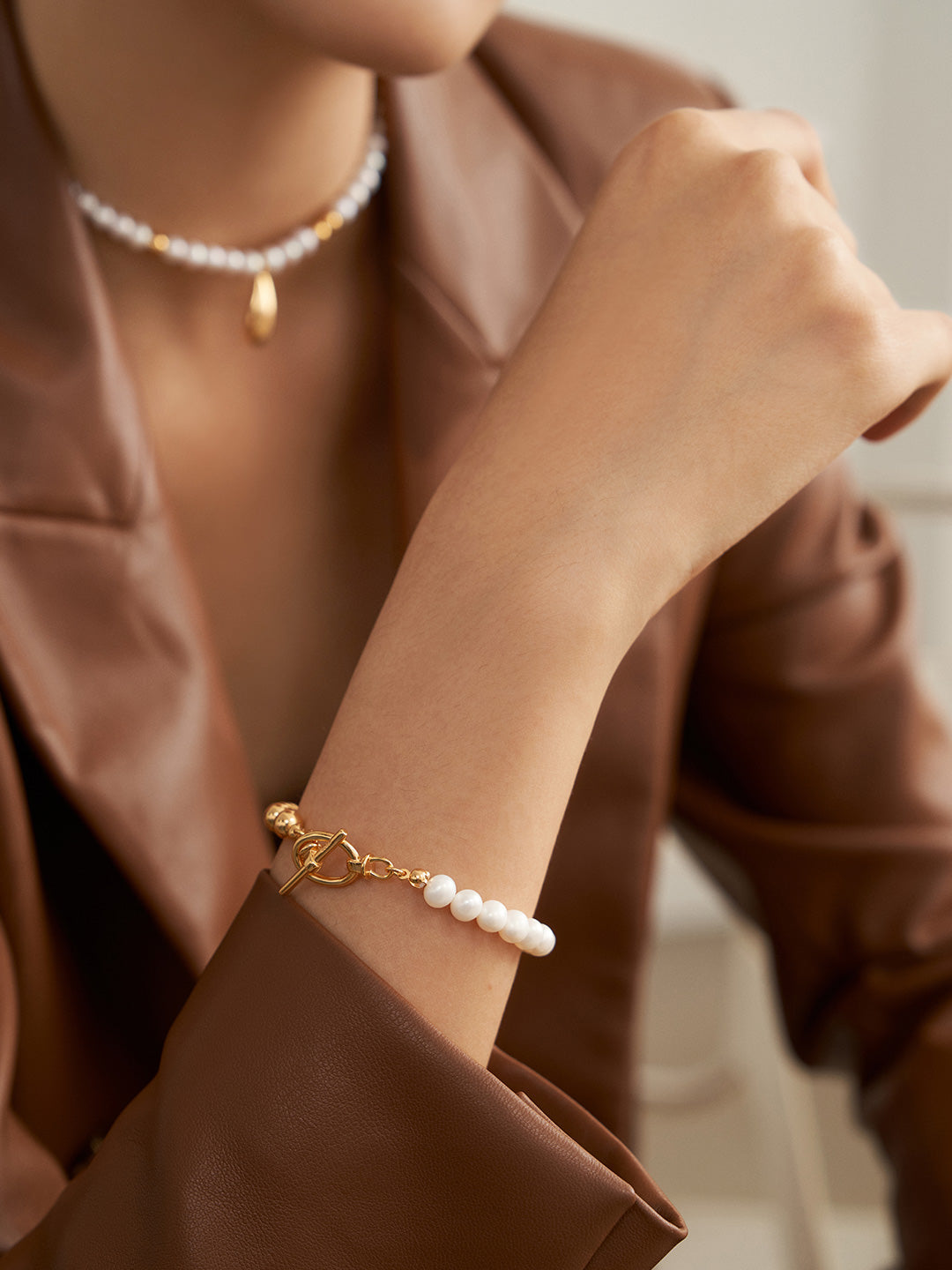 Sterling Silver Pearl Vintage Gold Bracelet SL0064