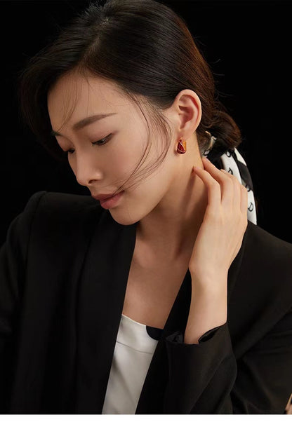 レッド エナメル ピアス E0693