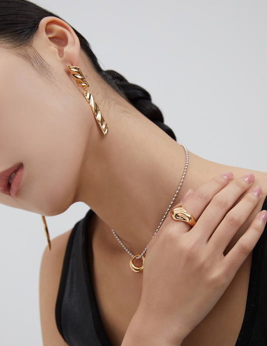 S925 Satin Texture Asymmetrical Dangle Earrings