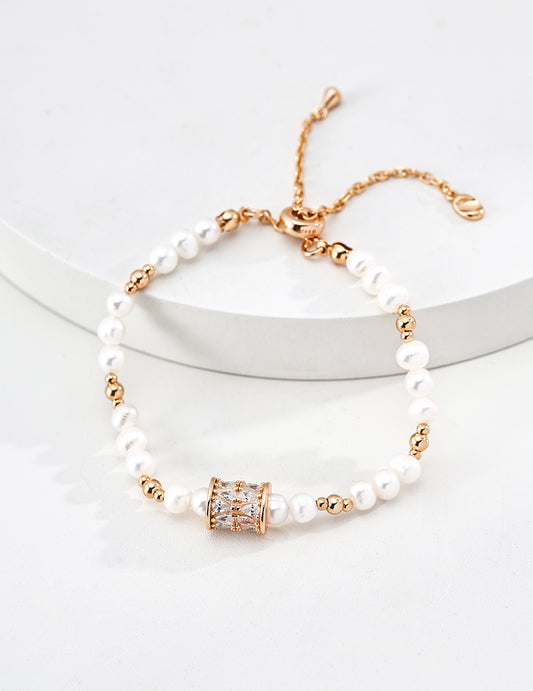 Freshwater Pearl and Zirconia Bracelet with Lucky Charm for Good Fortune