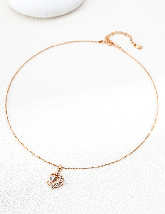 Silver 925 Zirconia Moon Necklace: Romantic Radiance Adorned with Moon Drops