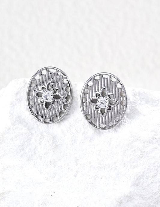 [Mukou] Delicate Openwork Design Zirconia Shimmering Earrings