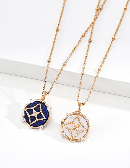 S925 Lapis Lazuli and Natural Mother of Pearl Oriental-style Necklace