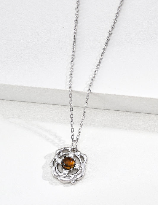 Sparkle of Natural Stone: Lapis Lazuli and Tiger Eye Zirconia Necklace