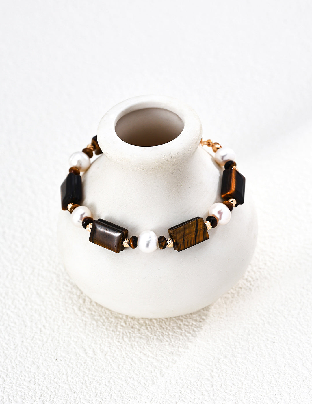 [Caramel] Tiger's Eye and Freshwater Pearl Classic Bracelet